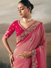 Pink Embroidered Designer Organza Silk Saree With Contrast Blouse
