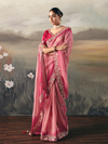 Pink Embroidered Designer Organza Silk Saree With Contrast Blouse