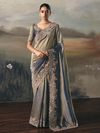 Steel Blue Embroidered Designer Organza Silk Saree