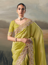 Lime Green Embroidered Designer Organza Silk Saree