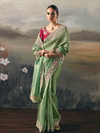 Pista Green Embroidered Designer Organza Silk Saree With Contrast Blouse