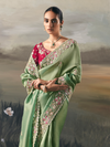 Pista Green Embroidered Designer Organza Silk Saree With Contrast Blouse