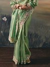 Pista Green Embroidered Designer Organza Silk Saree With Contrast Blouse