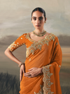 Rust Orange Embroidered Designer Organza Silk Saree