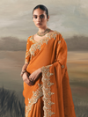 Rust Orange Embroidered Designer Organza Silk Saree