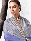 Silver Blue Embroidered Designer Organza Silk Saree With Contrast Blouse