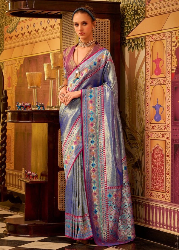 Silver Blue Kanjivaram Silk Saree