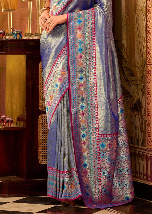 Silver Blue Kanjivaram Silk Saree