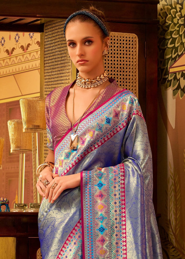 Silver Blue Kanjivaram Silk Saree