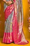 Silver Blue Kanjivaram Silk Saree with Gold Zari