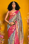 Silver Blue Kanjivaram Silk Saree with Gold Zari