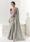 Silver Grey Designer Organza Tissue Silk Saree