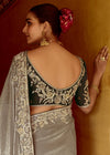 Silver Grey Designer Tissue Silk Saree With Embroidery