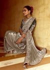 Silver Grey Designer Tissue Silk Saree With Embroidery
