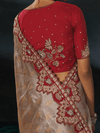 Silver Grey Embroidered Designer Tissue Silk Saree With Contrast Blouse