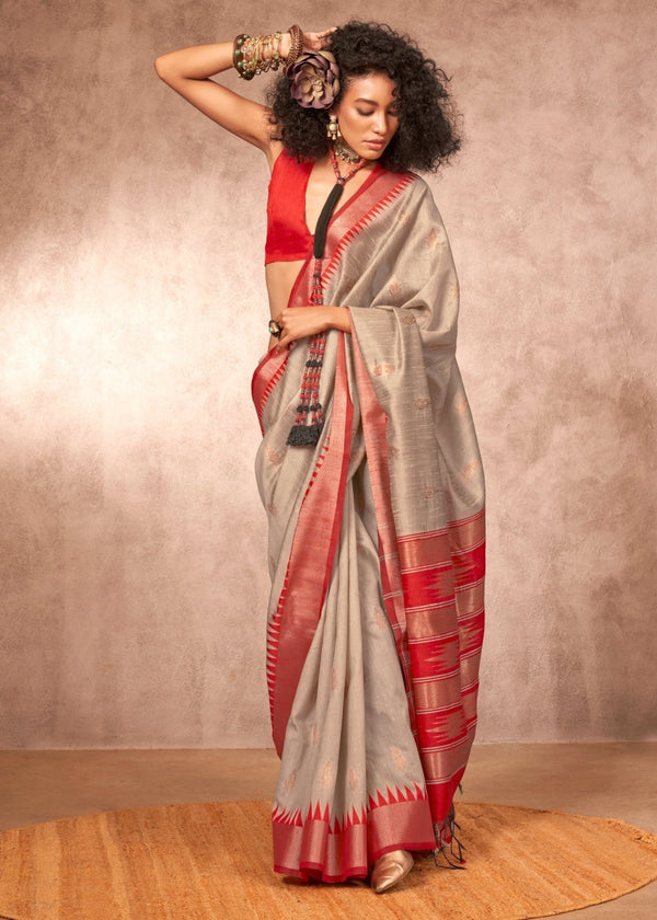Silver Grey Kanjivaram Silk Saree