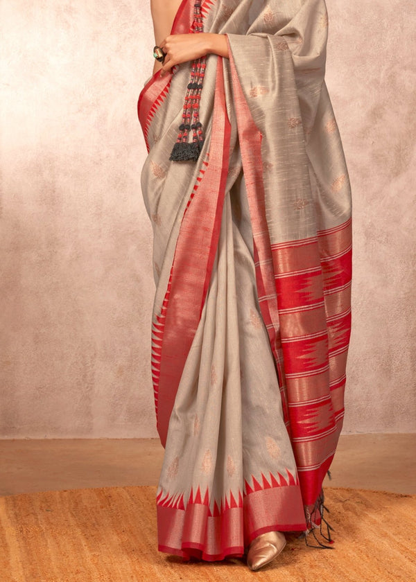 Silver Grey Kanjivaram Silk Saree