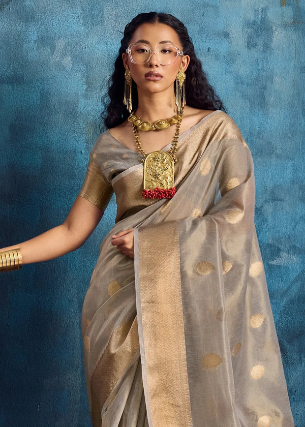 Silver Grey Paithani Tissue Silk Saree