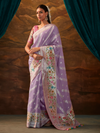 Lavender Banarasi Organza Silk Saree With Contrast Blouse