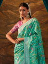 Sea Green Banarasi Organza Silk Saree With Contrast Blouse