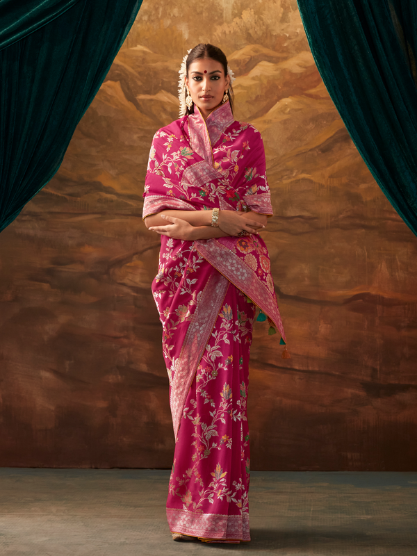 Magenta Banarasi Organza Silk Saree