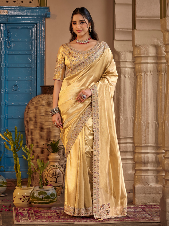 Gold Embroidered Designer Tissue Silk Saree