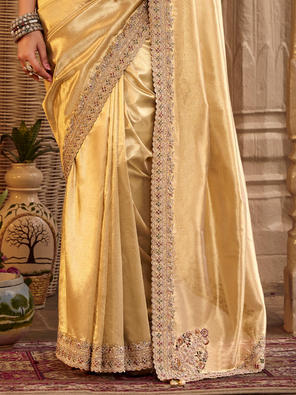 Gold Embroidered Designer Tissue Silk Saree