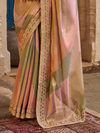 Peach Pink Embroidered Designer Tissue Silk Saree