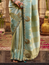 Pista Green Embroidered Designer Tissue Silk Saree