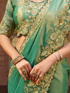 Sea Green Embroidered Designer Tissue Silk Saree