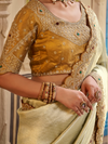 Ivory Cream Embroidered Designer Tissue Silk Saree