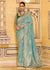 Sky Blue Banarasi Crepe Silk Saree with Dark Green Contrast Blouse