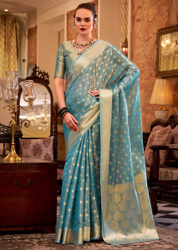 Sky Blue Banarasi Tissue Silk Saree