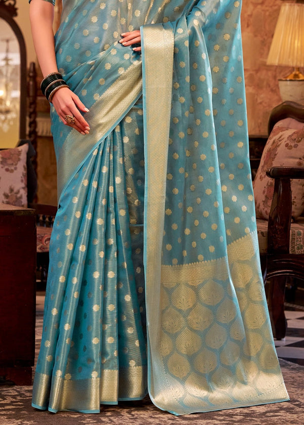 Sky Blue Banarasi Tissue Silk Saree