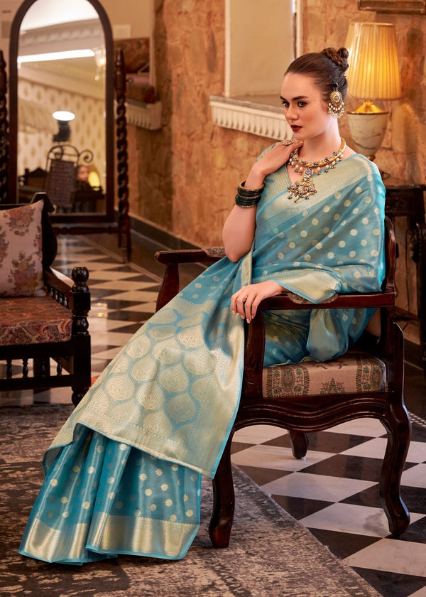 Sky Blue Banarasi Tissue Silk Saree