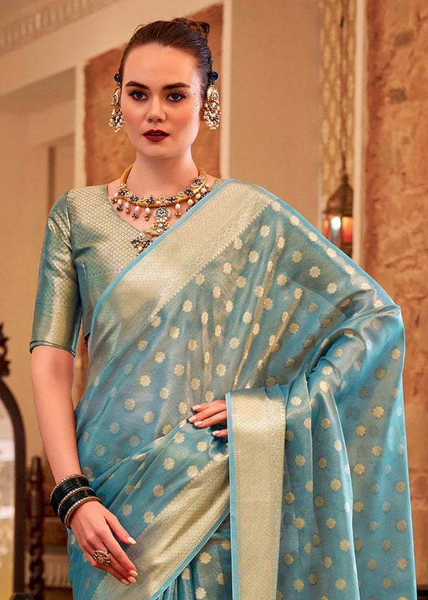 Sky Blue Banarasi Tissue Silk Saree