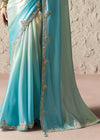 Sky Blue Ivory Ombre Organza Saree