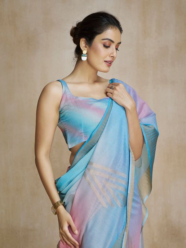 Sky Blue Multicolor Art Silk Digital Printed Saree