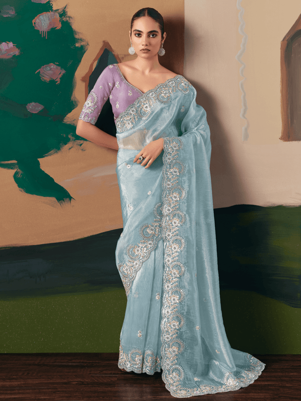 Sky Blue Organza Silk Saree