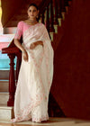 Snow White Designer Organza Silk Saree With Floral Embroidery
