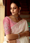 Snow White Designer Organza Silk Saree With Floral Embroidery