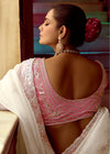 Snow White Designer Organza Silk Saree With Floral Embroidery