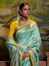 Sea Green Banarasi Satin Silk Saree With Contrast Blouse
