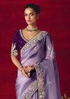 Soft Lavender Designer Silk Saree with Purple Contrast Blouse