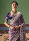 Soft Lavender Organza Silk Saree with Purple Contrast Blouse