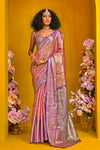 Soft Pink And Lavender Kanjivaram Silk Saree with Gold Zari
