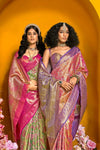Soft Pink And Lavender Kanjivaram Silk Saree with Gold Zari