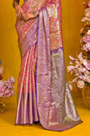 Soft Pink And Lavender Kanjivaram Silk Saree with Gold Zari