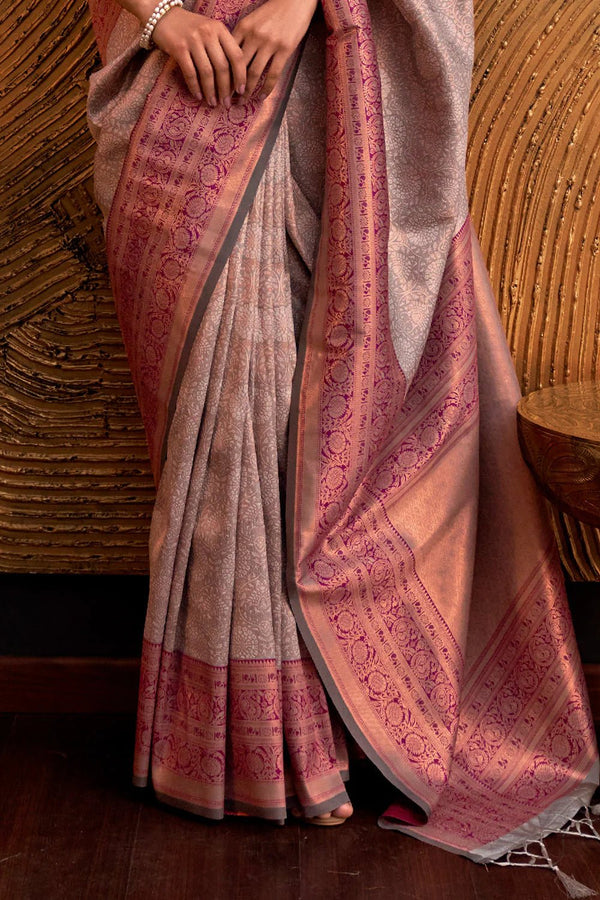 Sonic Silver Grey Woven Kanjivaram Handloom Silk Saree