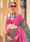 Space Grey And Strawberry Pink Woven Printed Patola Silk Saree